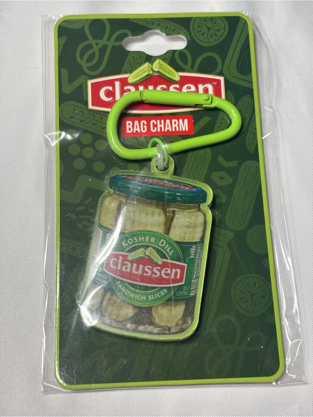 New Claussen Pickle Jar Bag Charm - Lime Green